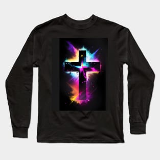 Cross in Neon Nebula Long Sleeve T-Shirt